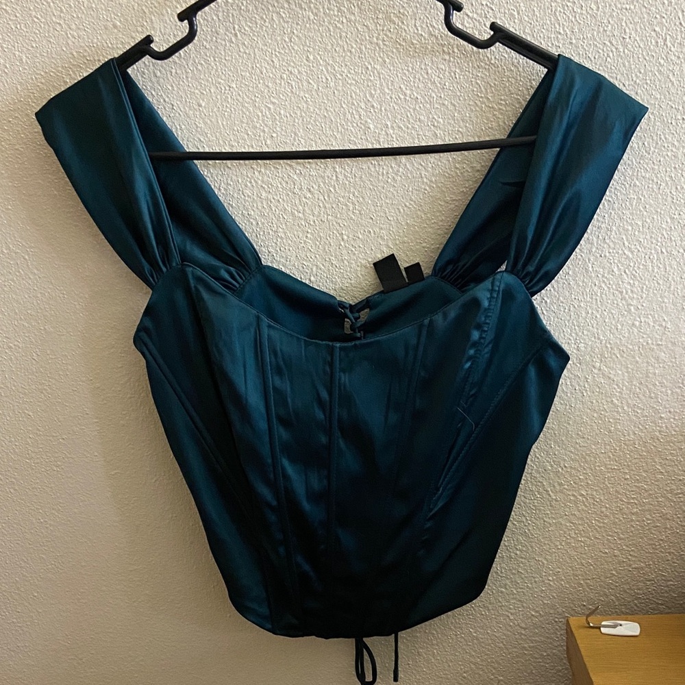 Windsor Deep Teal Satin Crop Top